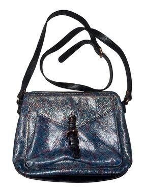 Patricia Nash Blue Metallic Embossed Crossbody Bag with Black Strap